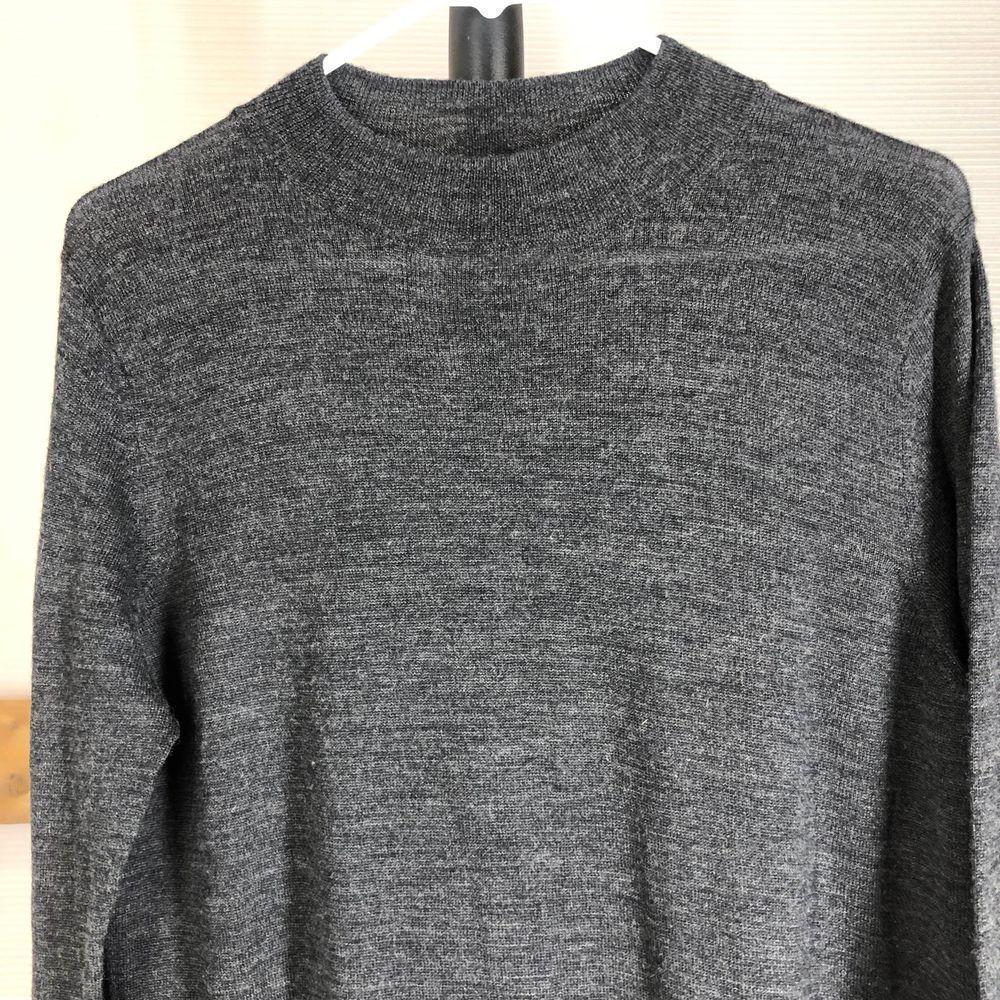 BADGLEY MISCHKA Merino Wool Dark Grey Lightweight Crewneck Sweater Sz L - Picture 5 of 8